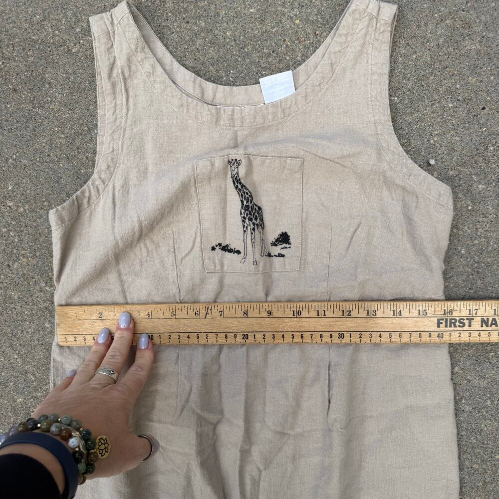 Vintage 90s Jaclyn Smith Giraffe Safari Africa Linen Blend Tank Dress Size SMALL - Picture 5 of 10
